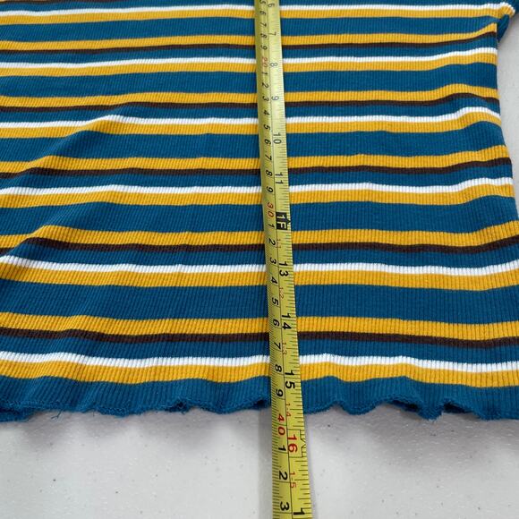 ZARA Trafaluc Blue Yellow Crop Knit Top Short Sleeve Scoop Neck S - Picture 6 of 6